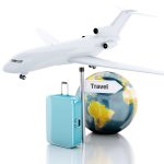 3d travel suitcase and world globe. travel concept